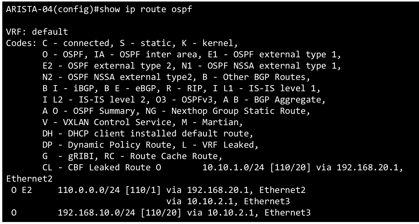 ARISTA-04 OSPFで受け取った経路の確認